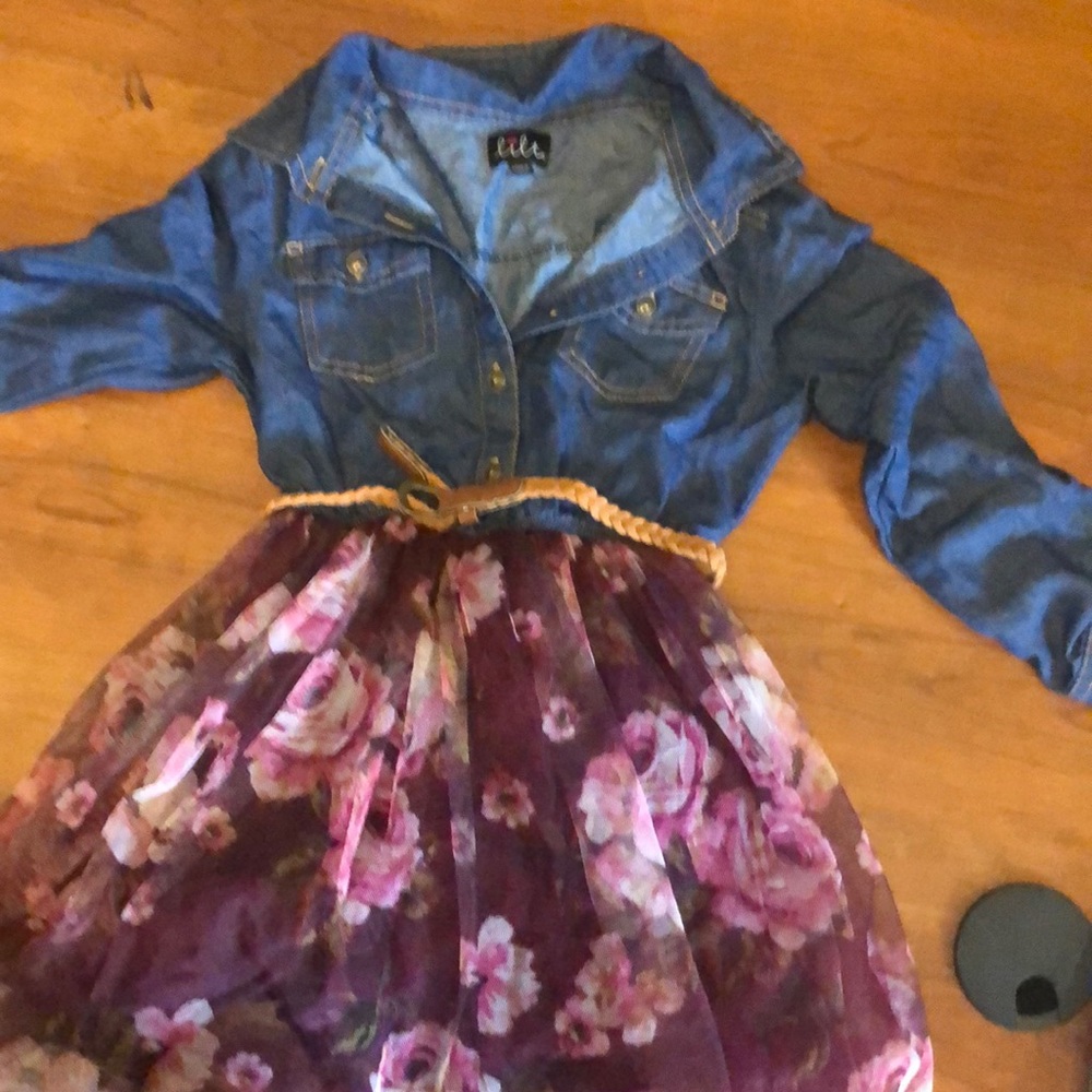 Denim and flower pattern dress